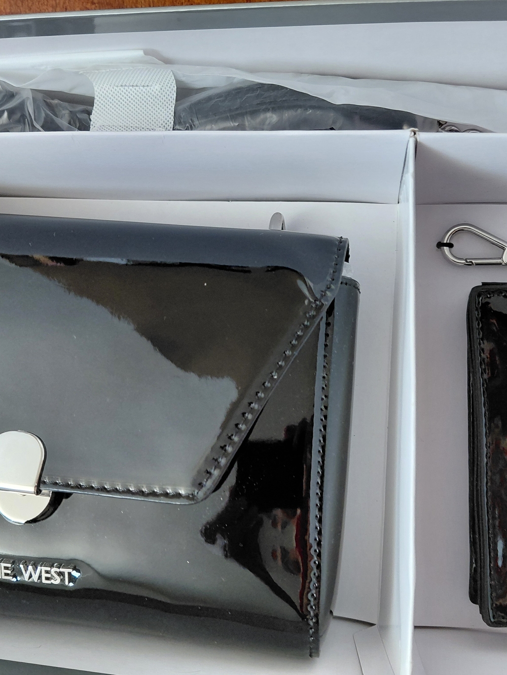 Nine West Black Patent Crossbody Purse with Matching Card Holder - Picture 2 of 5